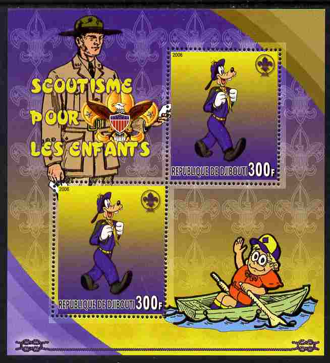 Djibouti 2006 Disney & Scouting for Children #3 perf sheetlet containing 2 values unmounted mint. Note this item is privately produced and is offered purely on its themat..., stamps on disney, stamps on scouts, stamps on films, stamps on cinema, stamps on movies, stamps on cartoons