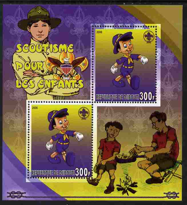 Djibouti 2006 Disney & Scouting for Children #4 perf sheetlet containing 2 values unmounted mint. Note this item is privately produced and is offered purely on its themat..., stamps on disney, stamps on scouts, stamps on films, stamps on cinema, stamps on movies, stamps on cartoons
