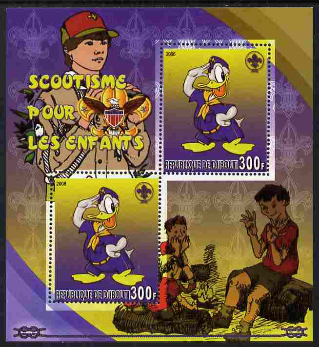 Djibouti 2006 Disney & Scouting for Children #5 perf sheetlet containing 2 values unmounted mint. Note this item is privately produced and is offered purely on its thematic appeal, stamps on , stamps on  stamps on disney, stamps on  stamps on scouts, stamps on  stamps on films, stamps on  stamps on cinema, stamps on  stamps on movies, stamps on  stamps on cartoons