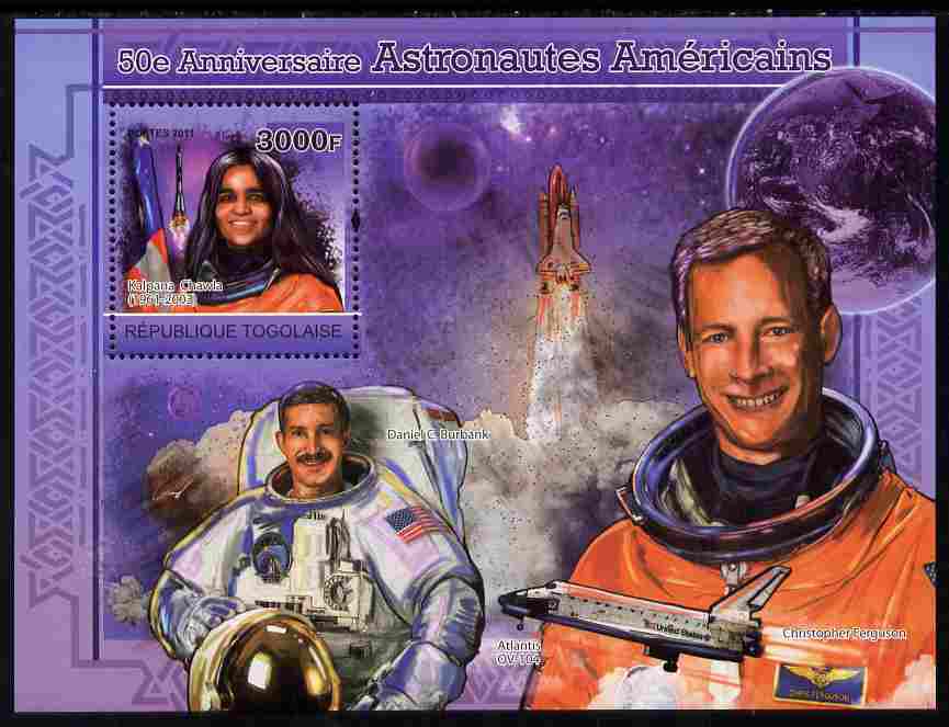 Togo 2011 50th Anniversary of American Astronauts perf souvenir sheet unmounted mint, stamps on , stamps on  stamps on personalities, stamps on  stamps on space, stamps on  stamps on shuttle, stamps on  stamps on rockets, stamps on  stamps on americana