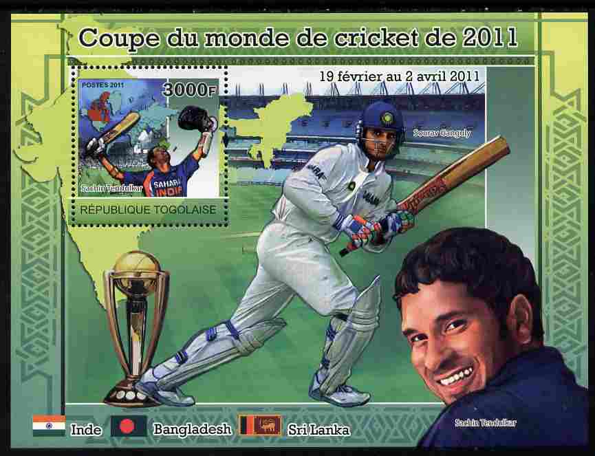 Togo 2011 Cricket World Cup perf souvenir sheet unmounted mint, stamps on , stamps on  stamps on sport, stamps on  stamps on cricket