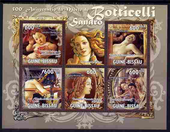 Guinea - Bissau 2010 Death Anniversary of Botticelli perf sheetlet containing 5 values unmounted mint, Michel 5140-44, stamps on personalities, stamps on arts, stamps on botticelli