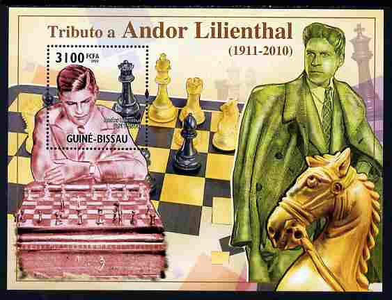 Guinea - Bissau 2010 Chess - Tribute to Andor Lilienthal perf s/sheet unmounted mint, Michel BL 884, stamps on , stamps on  stamps on personalities, stamps on  stamps on chess