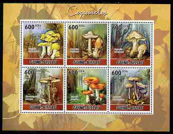 Guinea - Bissau 2010 Mushrooms perf sheetlet containing 6 values unmounted mint, Michel 5159-64, stamps on , stamps on  stamps on fungi