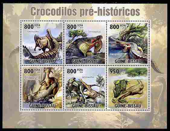 Guinea - Bissau 2010 Evolution of Crocodiles perf sheetlet containing 6 values unmounted mint, Michel 5127-32, stamps on animals, stamps on reptiles, stamps on crocodiles, stamps on evolution, stamps on dinosaurs