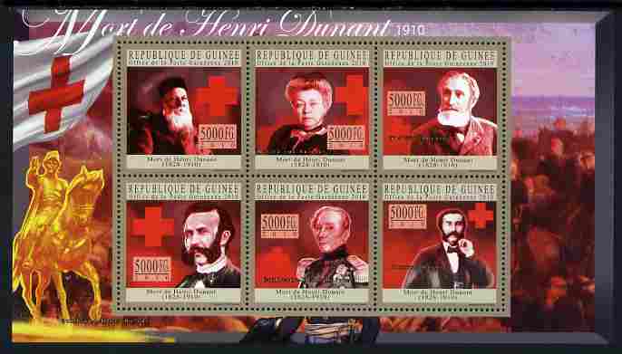 Guinea - Conakry 2010 Death Anniversary of Henry Dunant perf sheetlet containing 6 values unmounted mint, Michel 7683-88, stamps on , stamps on  stamps on personalities, stamps on  stamps on dunant, stamps on  stamps on red cross