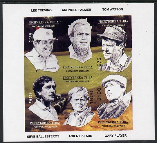 Touva 1995 Golf Legends sheetlet containing complete imperf set of 6 unmounted mint, stamps on , stamps on  stamps on golf   sport