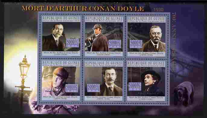 Guinea - Conakry 2010 Death Anniversary of Arthur Conan Doyle perf sheetlet containing 6 values unmounted mint, Michel 7718-23, stamps on , stamps on  stamps on personalities, stamps on  stamps on literature, stamps on  stamps on dogs, stamps on  stamps on london