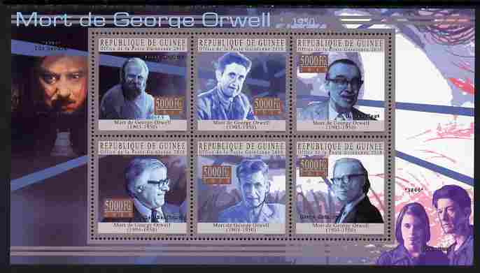 Guinea - Conakry 2010 Death Anniversary of George Orwell perf sheetlet containing 6 values unmounted mint, Michel 7725-30, stamps on , stamps on  stamps on personalities, stamps on  stamps on literature, stamps on  stamps on sci-fi, stamps on  stamps on 