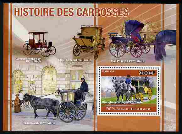 Togo 2010 History of Carriages (Coaches) perf s/sheet unmounted mint, Yvert 433, stamps on transport, stamps on coaches, stamps on horses