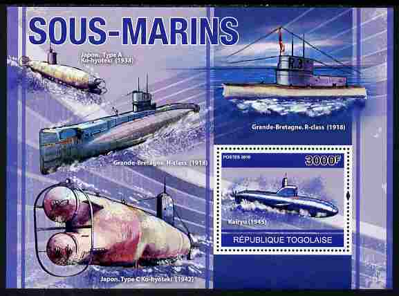 Togo 2010 Submarines perf s/sheet unmounted mint, Yvert 441, stamps on ships, stamps on submarines