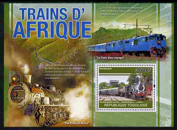 Togo 2010 African Trains perf s/sheet unmounted mint, Yvert 442, stamps on , stamps on  stamps on transport, stamps on  stamps on railways