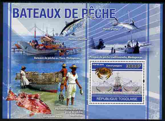 Togo 2010 Fishing Boats perf s/sheet unmounted mint, Yvert 444, stamps on transport, stamps on ships, stamps on fishing, stamps on fish, stamps on marine life