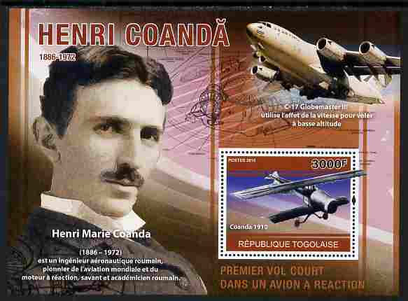 Togo 2010 Henri Goanda (aircraft) perf s/sheet unmounted mint, Yvert 427, stamps on , stamps on  stamps on transport, stamps on  stamps on personalities, stamps on  stamps on aviation