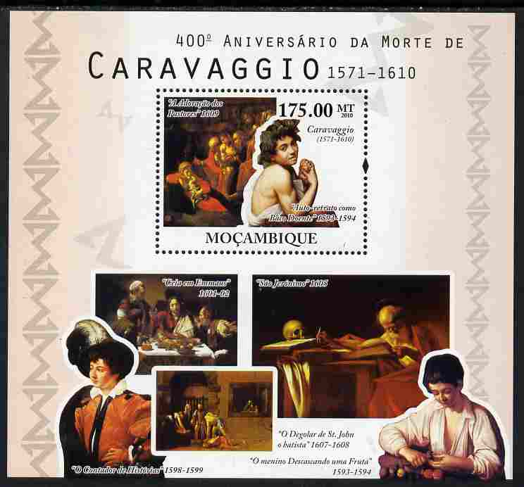 Mozambique 2010 400th Death Anniversary of Caravaggio perf s/sheet unmounted mint, stamps on personalities, stamps on arts, stamps on caravaggio