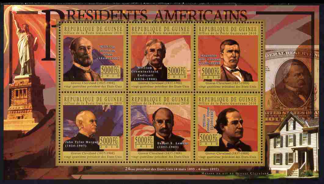 Guinea - Conakry 2010-11 Presidents of the USA #24 - Grover Cleveland perf sheetlet containing 6 values unmounted mint , stamps on , stamps on  stamps on americana, stamps on  stamps on usa presidents, stamps on  stamps on cleveland, stamps on  stamps on constitutions, stamps on  stamps on statue of libert