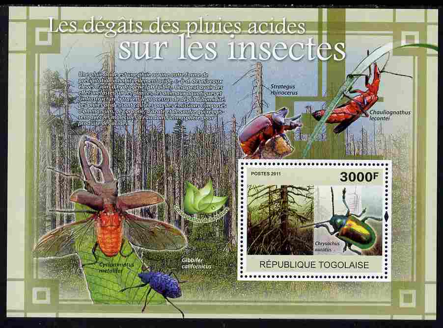 Togo 2011 Environment - Acid Rain - Insects perf s/sheet unmounted mint, stamps on environment, stamps on disasters, stamps on insects, stamps on 