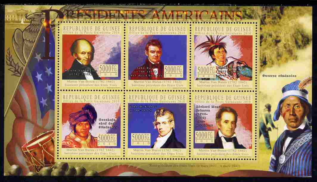 Guinea - Conakry 2010-11 Presidents of the USA #08 - Martin Van Buren perf sheetlet containing 6 values unmounted mint Michel 7907-12, stamps on , stamps on  stamps on americana, stamps on  stamps on usa presidents, stamps on  stamps on constitutions, stamps on  stamps on van buren, stamps on  stamps on indians