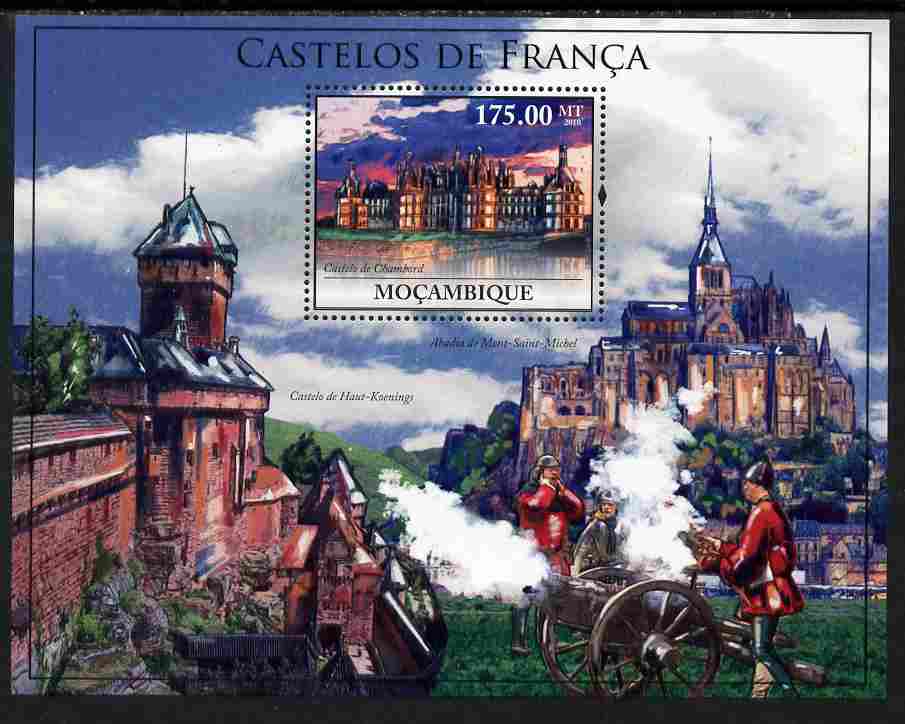 Mozambique 2010 Castles of France perf m/sheet unmounted mint, Yvert 284, stamps on , stamps on  stamps on tourism, stamps on  stamps on castles