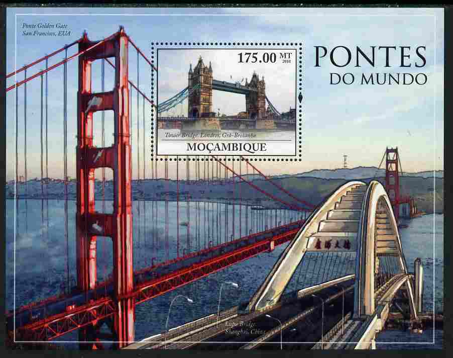 Mozambique 2010 Bridges of the World perf m/sheet unmounted mint, Yvert 286, stamps on , stamps on  stamps on tourism, stamps on  stamps on bridges, stamps on  stamps on civil engineering, stamps on  stamps on london