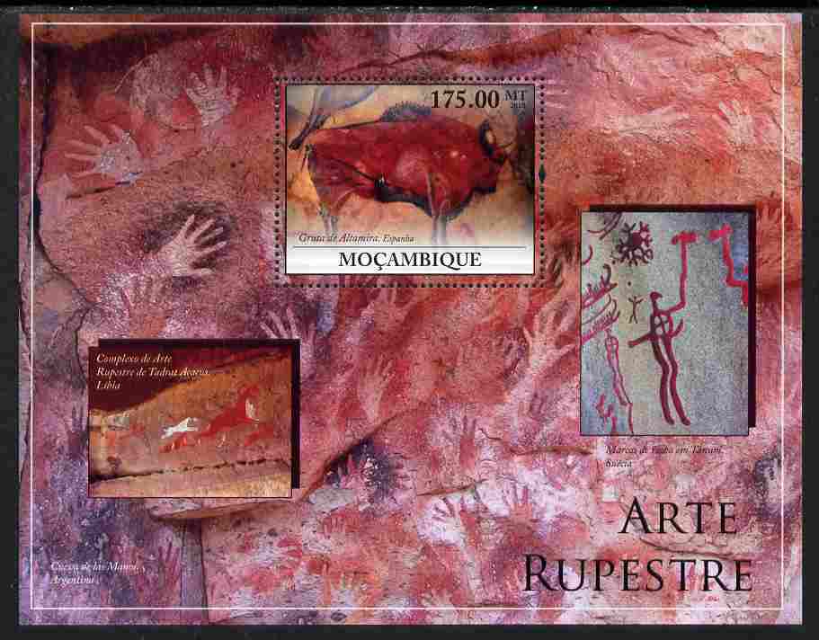 Mozambique 2010 Rock Paintings perf m/sheet unmounted mint, Yvert 285, stamps on arts, stamps on bison