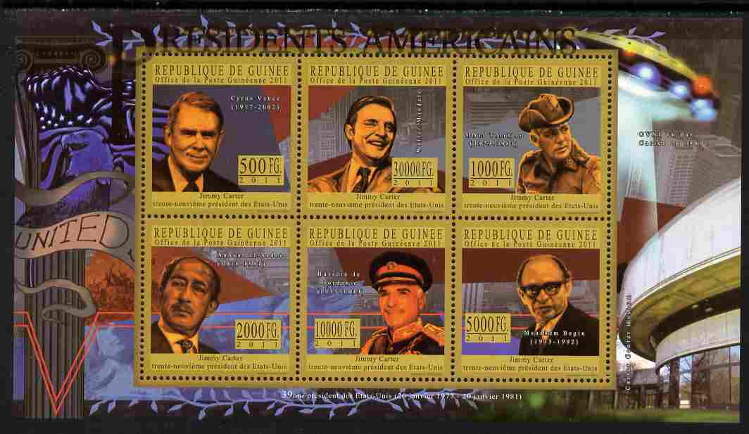 Guinea - Conakry 2010-11 Presidents of the USA #39 - Jimmy Carter perf sheetlet containing 6 values unmounted mint Michel 8212-17, stamps on americana, stamps on personalities, stamps on usa presidents, stamps on constitutions, stamps on carter