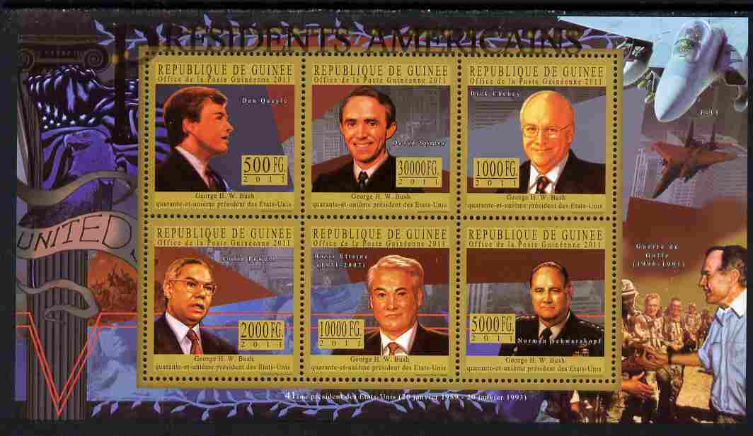 Guinea - Conakry 2010-11 Presidents of the USA #41 - George H W Bush perf sheetlet containing 6 values unmounted mint Michel 8224-29, stamps on americana, stamps on personalities, stamps on usa presidents, stamps on constitutions, stamps on bush, stamps on aviation