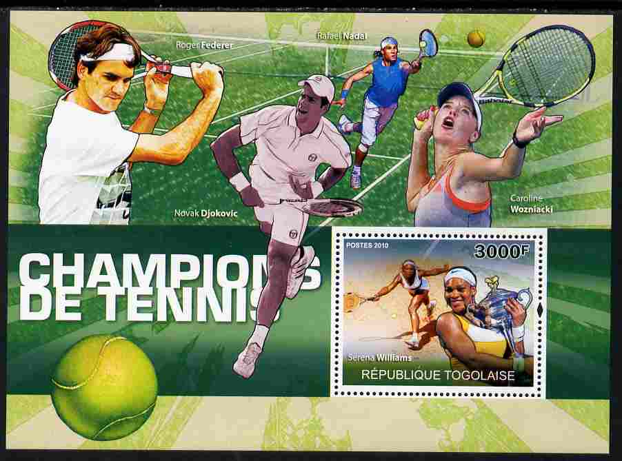 Togo 2010 Champions of Tennis perf s/sheet unmounted mint Yvert 417, stamps on , stamps on  stamps on sport, stamps on  stamps on tennis, stamps on  stamps on federer, stamps on  stamps on nadal, stamps on  stamps on jankovic