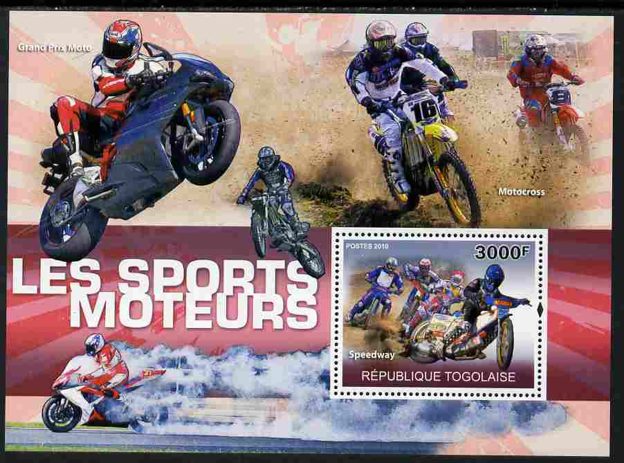 Togo 2010 Motorsport perf s/sheet unmounted mint Yvert 419, stamps on sport, stamps on motorbikes