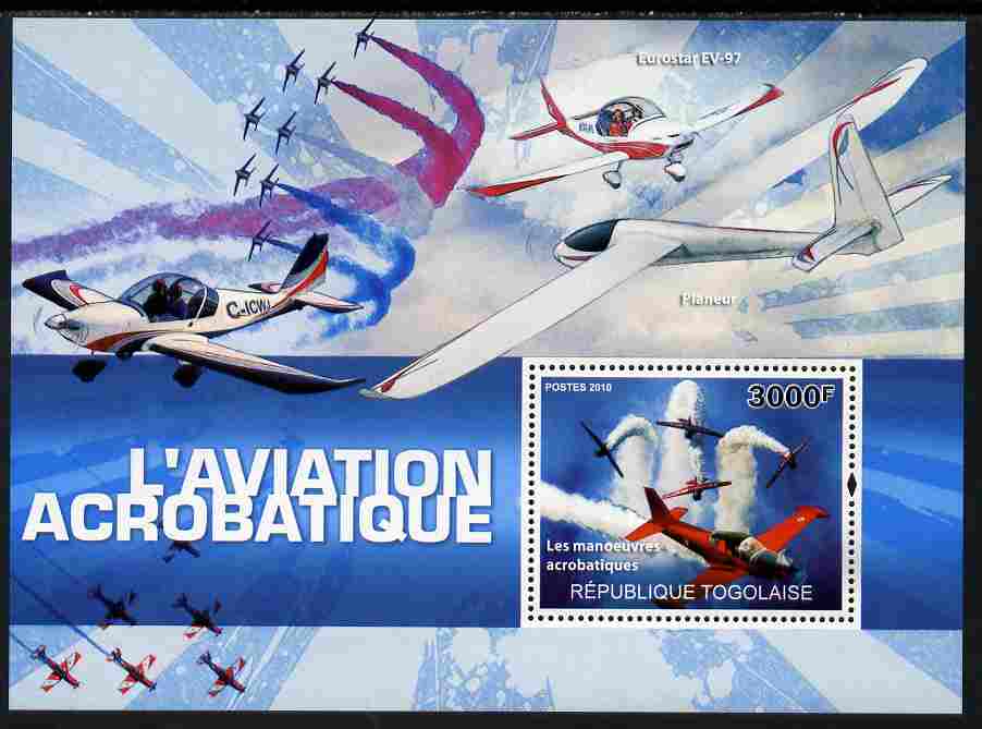 Togo 2010 Aviation Acrobatics perf s/sheet unmounted mint Yvert 422, stamps on sport, stamps on aviation