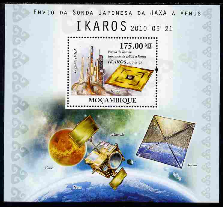 Mozambique 2010 JAXA probe to Venus (IKAROS) perf s/sheet unmounted mint, stamps on space, stamps on planets, stamps on satellites