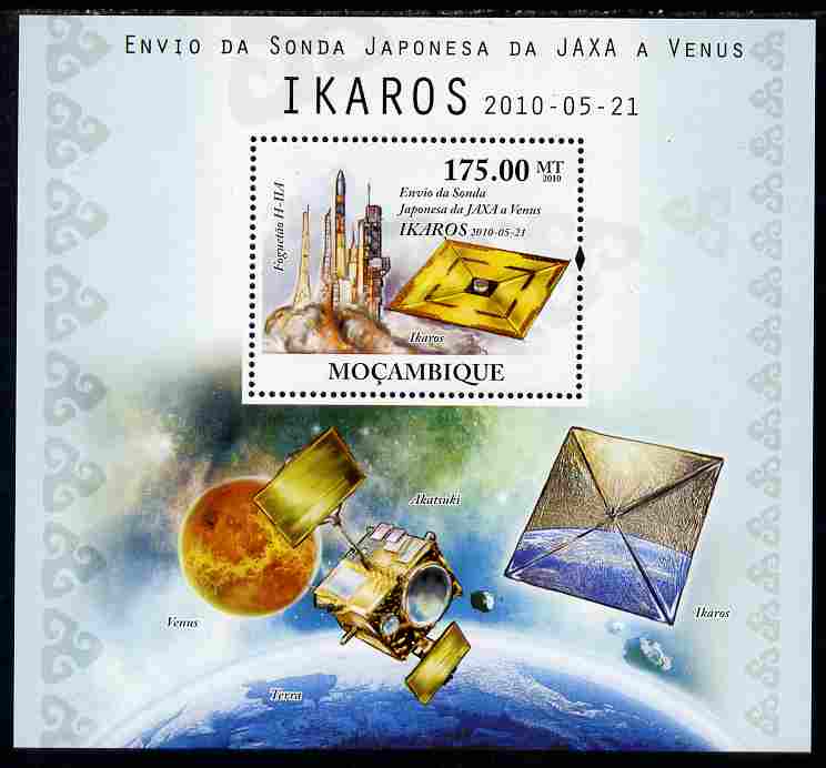 Mozambique 2010 JAXA probe to Venus (IKAROS) perf s/sheet unmounted mint, stamps on , stamps on  stamps on space, stamps on  stamps on planets, stamps on  stamps on satellites