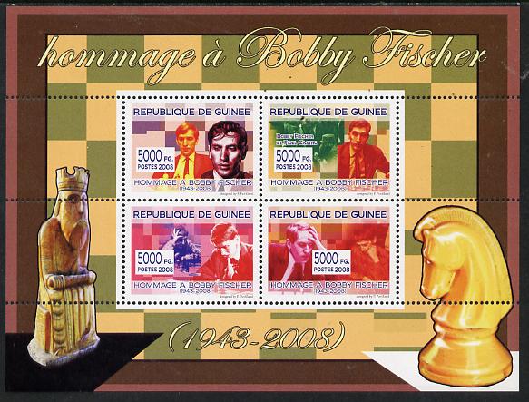 Guinea - Conakry 2008 Tribute to Bobby Fischer perf sheetlet containing 4 values unmounted mint, stamps on , stamps on  stamps on personalities, stamps on  stamps on chess