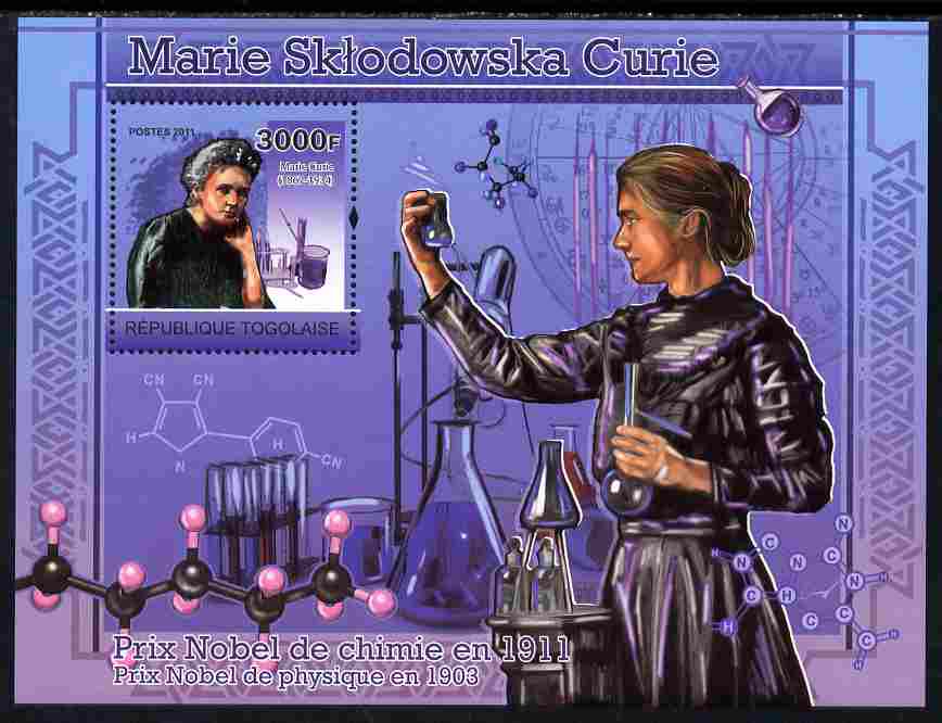 Togo 2011 Marie Curie perf s/sheet unmounted mint, stamps on , stamps on  stamps on personalities, stamps on  stamps on nobel, stamps on  stamps on women, stamps on  stamps on medical, stamps on  stamps on physics, stamps on  stamps on chemistry, stamps on  stamps on cancer, stamps on  stamps on diseases