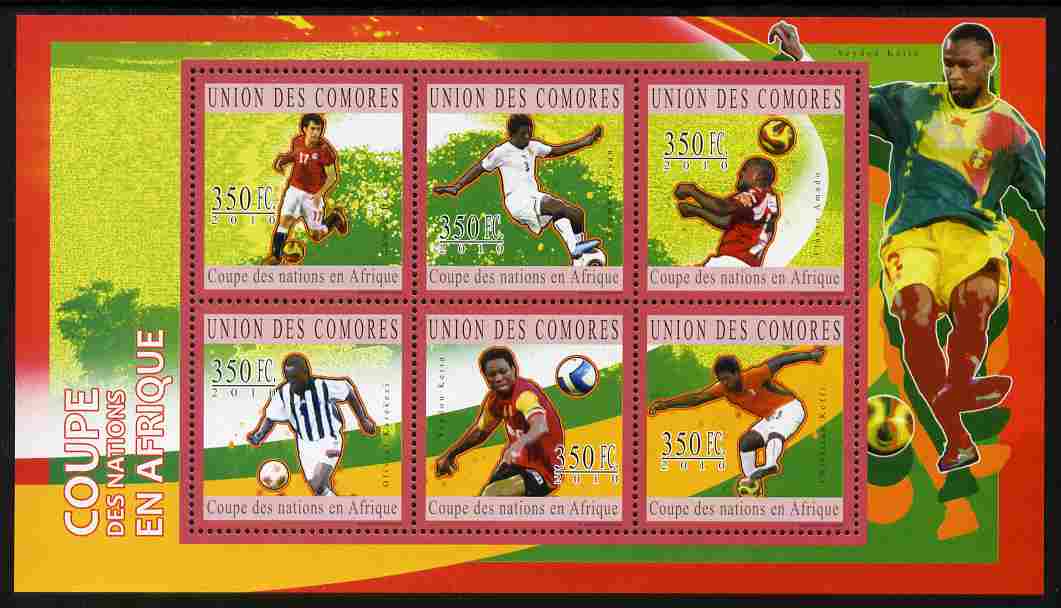 Comoro Islands 2010 Football - African Nations Cup perf sheetlet containing 6 values unmounted mint, stamps on sport, stamps on football