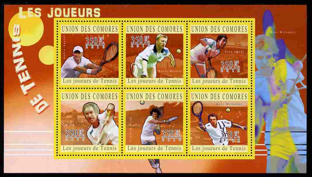 Comoro Islands 2010 Lawn Tennis perf sheetlet containing 6 values unmounted mint, stamps on sport, stamps on tennis