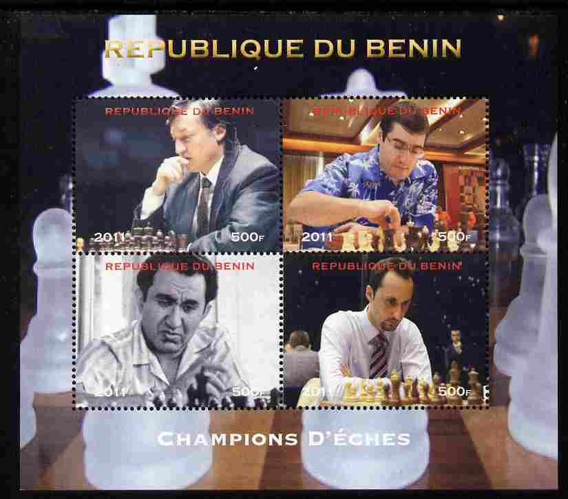 Benin 2011 Chess Champions perf sheetlet containing 4 values unmounted mint. Note this item is privately produced and is offered purely on its thematic appeal, it has no postal validity, stamps on personalities, stamps on chess