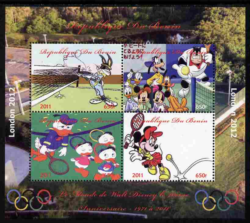 Benin 2011 The World of Walt Disney - Olympic Sports - Tennis perf sheetlet containing 4 values unmounted mint. Note this item is privately produced and is offered purely on its thematic appeal, stamps on , stamps on  stamps on disney, stamps on  stamps on films, stamps on  stamps on cinema, stamps on  stamps on movies, stamps on  stamps on cartoons, stamps on  stamps on olympics, stamps on  stamps on tennis