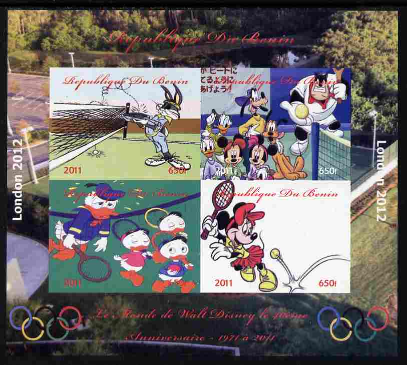 Benin 2011 The World of Walt Disney - Olympic Sports - Tennis imperf sheetlet containing 4 values unmounted mint. Note this item is privately produced and is offered pure..., stamps on disney, stamps on films, stamps on cinema, stamps on movies, stamps on cartoons, stamps on olympics, stamps on tennis