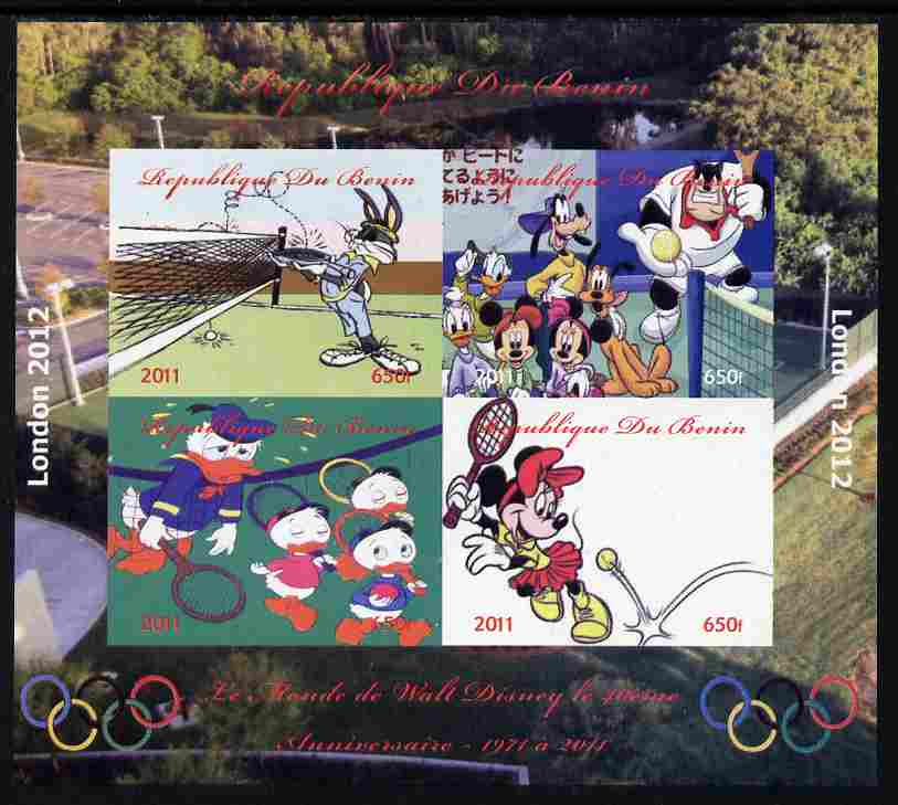 Benin 2011 The World of Walt Disney - Olympic Sports - Tennis imperf sheetlet containing 4 values unmounted mint. Note this item is privately produced and is offered pure..., stamps on disney, stamps on films, stamps on cinema, stamps on movies, stamps on cartoons, stamps on olympics, stamps on tennis