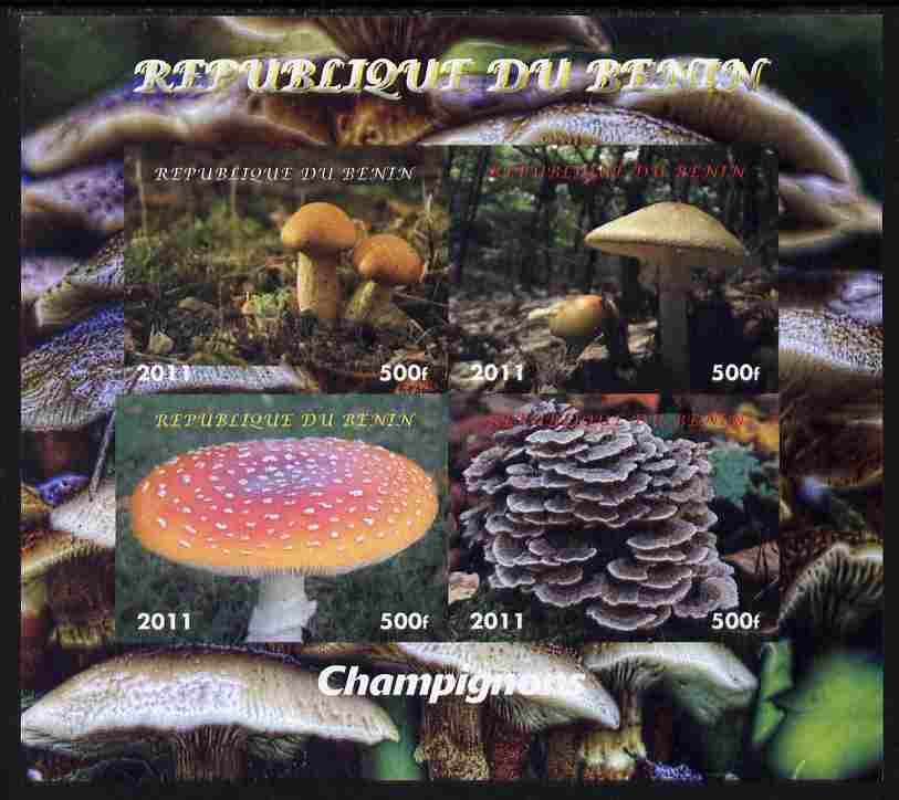 Benin 2011 Mushrooms imperf sheetlet containing 4 values unmounted mint. Note this item is privately produced and is offered purely on its thematic appeal, stamps on , stamps on  stamps on fungi