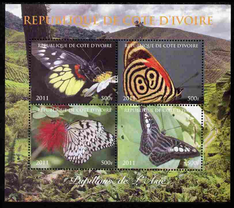 Ivory Coast 2011 Butterflies of Asia perf sheetlet containing 4 values unmounted mint. Note this item is privately produced and is offered purely on its thematic appeal, stamps on , stamps on  stamps on butterflies