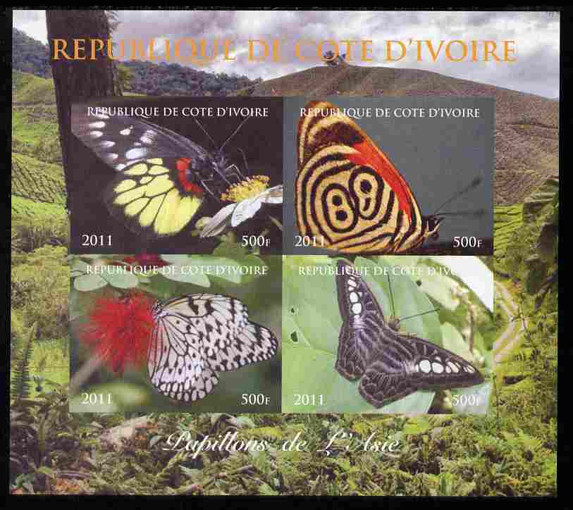 Ivory Coast 2011 Butterflies of Asia imperf sheetlet containing 4 values unmounted mint. Note this item is privately produced and is offered purely on its thematic appeal, stamps on butterflies