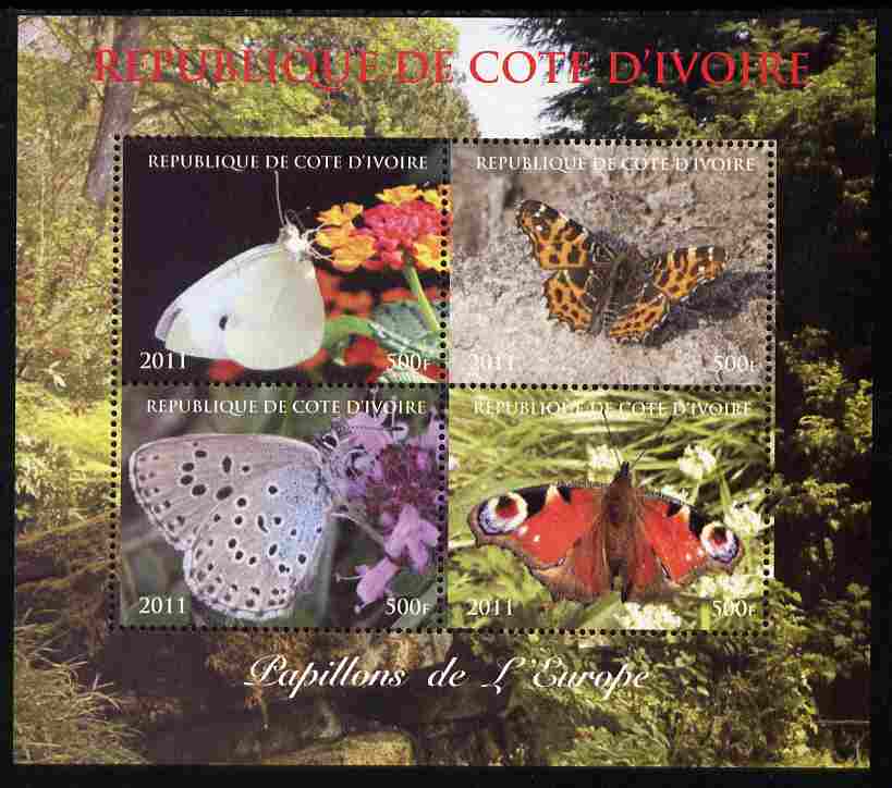 Ivory Coast 2011 Butterflies of Europe perf sheetlet containing 4 values unmounted mint. Note this item is privately produced and is offered purely on its thematic appeal, stamps on , stamps on  stamps on butterflies