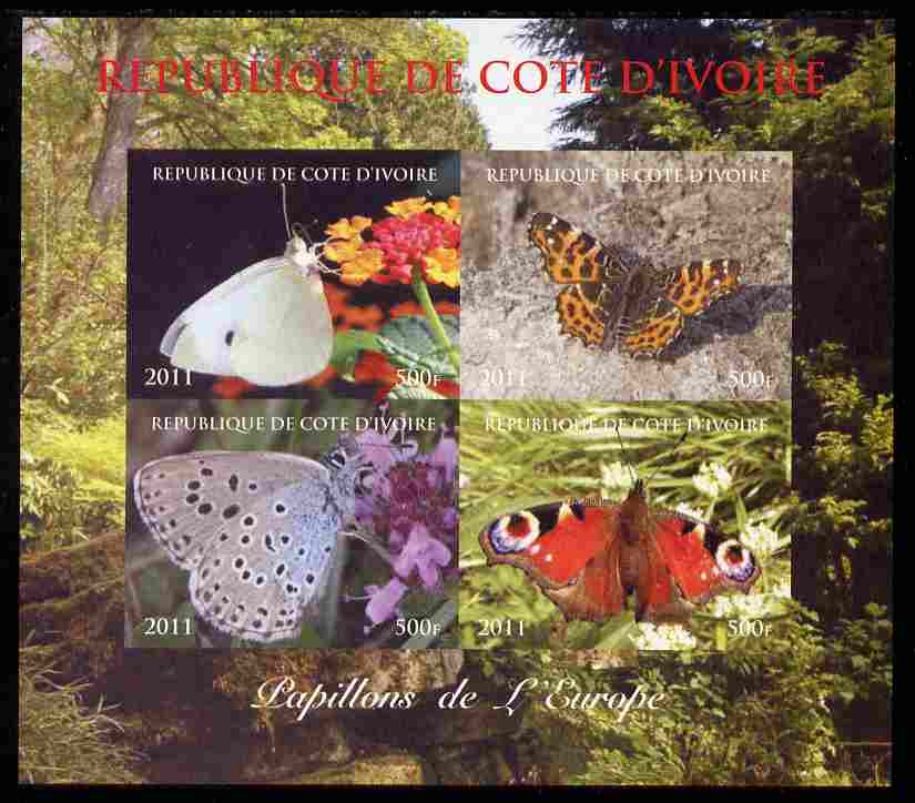 Ivory Coast 2011 Butterflies of Europe imperf sheetlet containing 4 values unmounted mint. Note this item is privately produced and is offered purely on its thematic appeal, stamps on , stamps on  stamps on butterflies