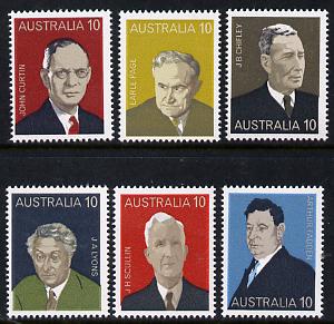 Australia 1975 Famous Australians (Prime Ministers) set of 6 unmounted mint, SG 590-95, stamps on constitutions, stamps on personalities