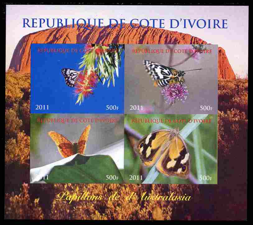 Ivory Coast 2011 Butterflies of Australasia perf sheetlet containing 4 values unmounted mint. Note this item is privately produced and is offered purely on its thematic a..., stamps on butterflies