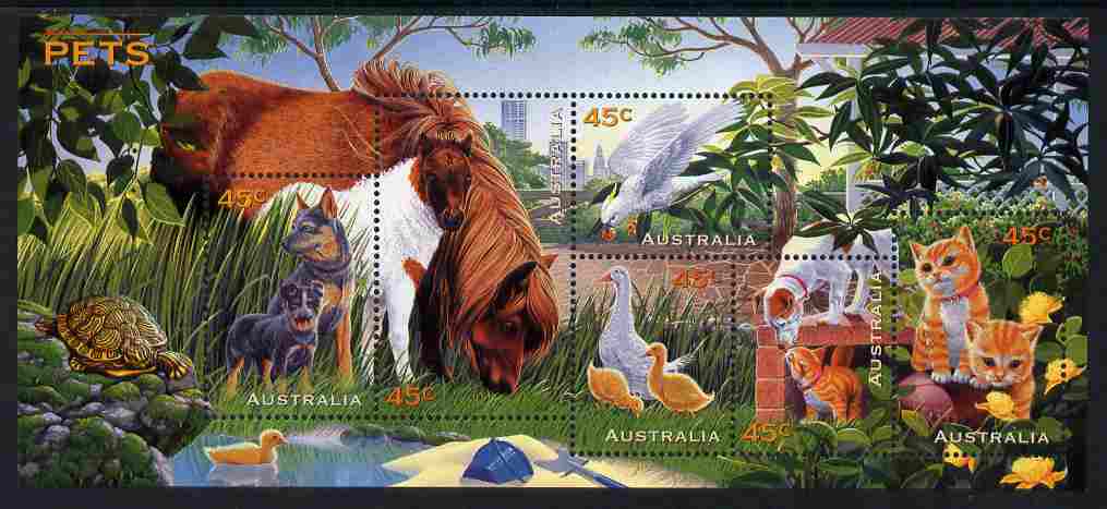 Australia 1996 Pets m/sheet unmounted mint, SG MS 1651, stamps on animals, stamps on cats, stamps on dogs, stamps on birds, stamps on ducks, stamps on horses, stamps on parrots, stamps on tortoise