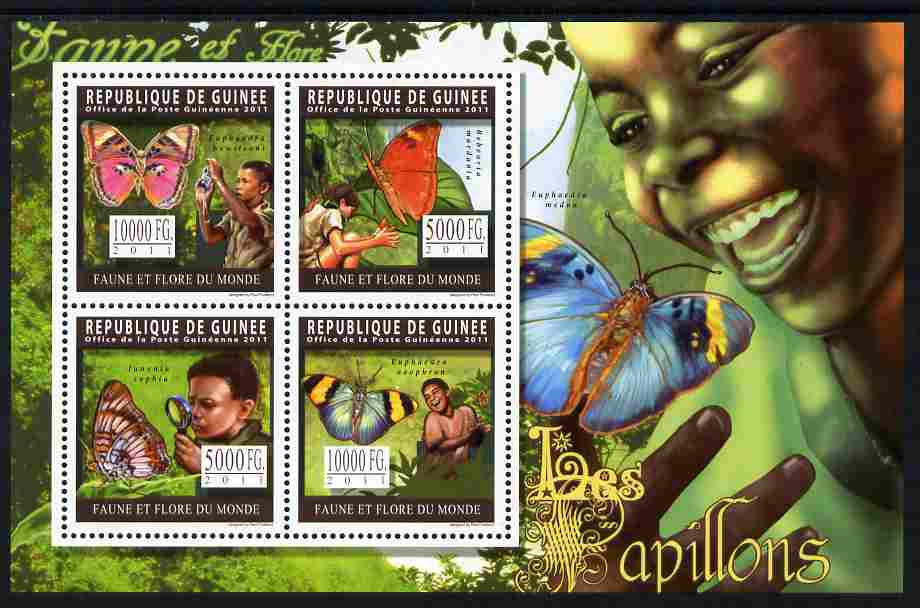 Guinea - Conakry 2011 Butterflies perf sheetlet containing 4 values unmounted mint, stamps on butterflies, stamps on scouts