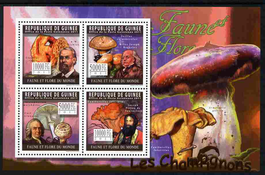 Guinea - Conakry 2011 Fungi & Botanists perf sheetlet containing 4 values unmounted mint, stamps on fungi, stamps on science